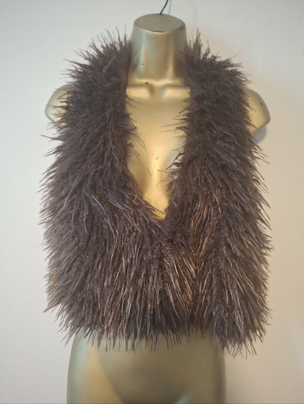 Faux Fur Brown Shaggy Haltet Vest - Women's Fashion Accessory